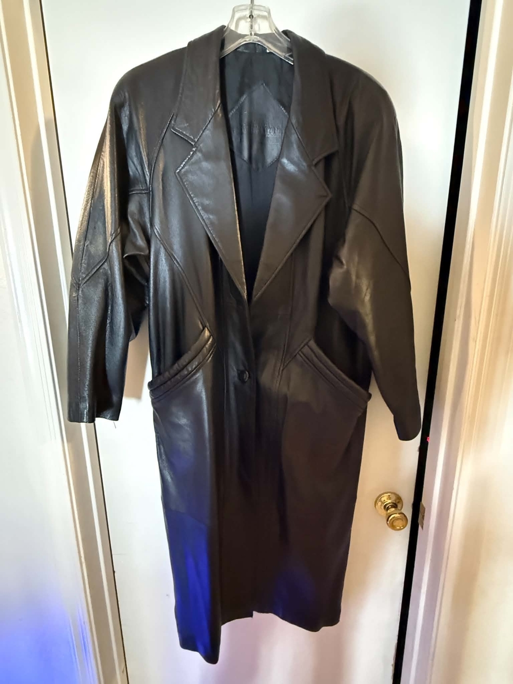 Vintage Preston & York Genuine Black Leather Trench Coat - Women